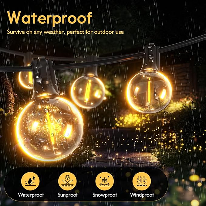 Outdoor String Lights 40ft LED Hanging Globe Patio Lights with G40 Shatterproof Bulbs(14+1 Bulbs), Waterproof Connectable Hanging Light for Indoor Outdoor Decor Garden Camping Backyard Porch