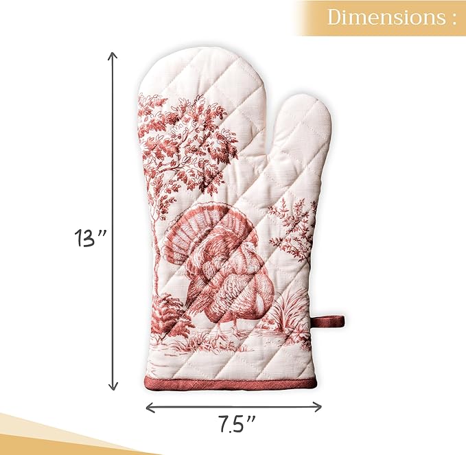 Maison d' Hermine Oven Gloves 100% Cotton Oven Mitt 7" x 13" with Loop Heat Resistant BBQ Cooking Gloves for Thanksgiving Christmas Decorations Baking Handling Hot Pans (Pack of 1, Holy Jouy - Brown)