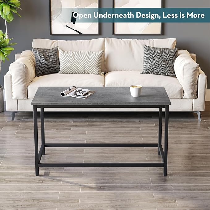 SAYGOER Small Rectangular Coffee Table Simple Modern Open Design Minimalist Center Table for Living Room Small Spaces, Easy Assembly, 31.5 x 15.7 x 17.7, Gray Black