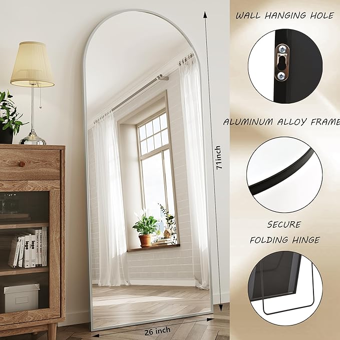 Standing Mirror,Arch Mirror Full Length,71"x26" Silver Mirror Full Length,Silver Arch Mirrors,Floor Length Mirrors