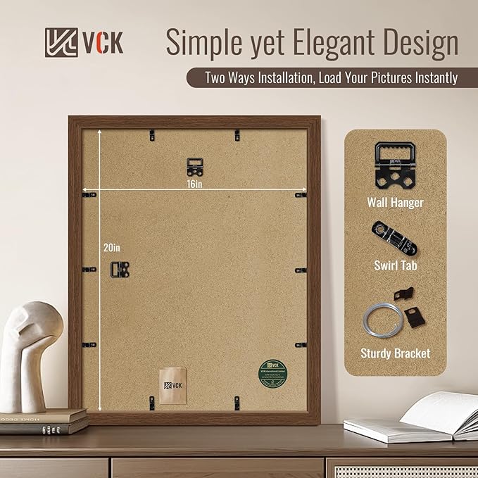 VCK 16x20 Picture Frame Set of 4 - Walnut, Gallery-Quality Wood Poster Frames, 1.1-Inch Wide Border, Polished Plexiglass, Vertical or Horizontal Wall Display for Photo/Art/Prints, Walnut