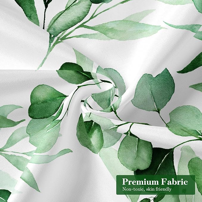 MitoVilla Green Spring Floral Shower Curtain, Modern Plants Botanical Fabric Cloth Shower Curtains for Chic Elegant Bathroom Decor, Summer Emerald Green Eucalyptus Leaf, 72x72