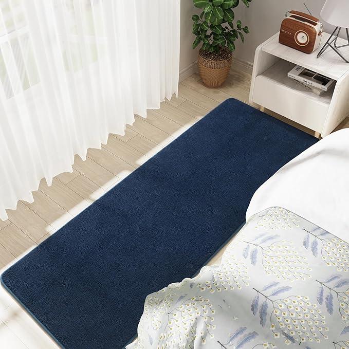 Soft Runner Rugs for Bedroom 2x6, Non Slip Runners for Hallway Kitchen Laundry Dorm Washable, Minimalist Low Pile Long Rugs for Boys Men Girls Kids, Navy Blue