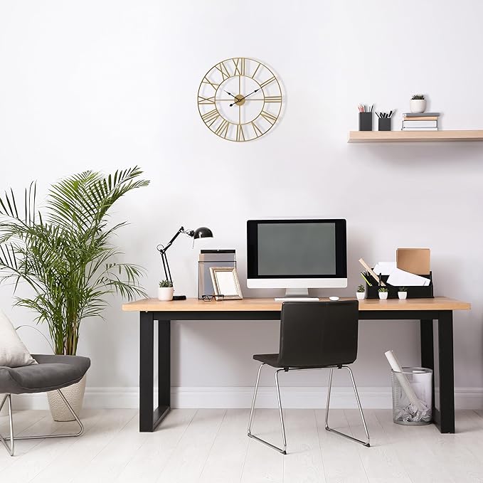 Sorbus Large Wall Clock for Living Room Decor – Easy to Hang 12-Inch Big Wall Clock – Metal Wall Art for Kitchen, Bedroom, Home, Office – Analog Decorative Wall Clock (Gold)