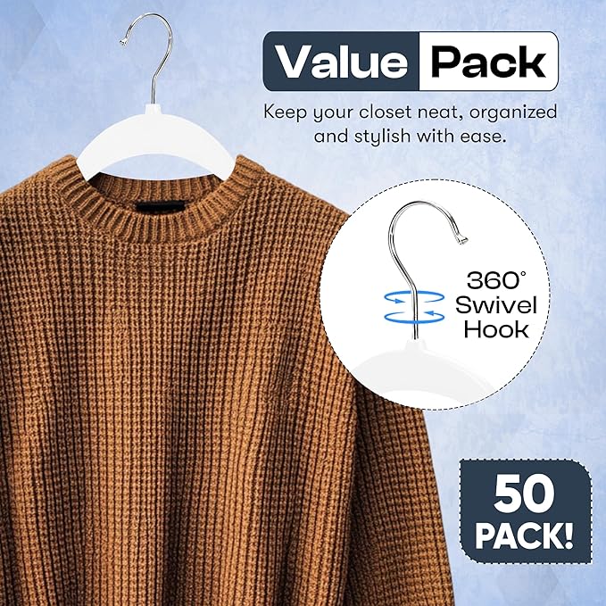 DEILSY™ White Hangers 50 Pack - Thin Slim Space Saving, Plastic Hangers, Non Velvet Plastic Hanger for Closet Organization Hanger for Clothes Adult