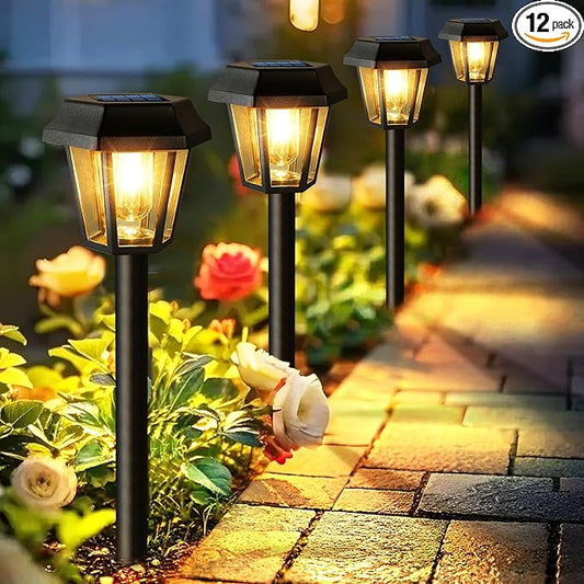 Solar Pathway Lights Outdoor 12 Pack Solar Lights Outdoor Waterproof with 3000K Tungsten Filament Bulb, Decor Driveway Lighting for Yard Garden Landscape Walkway Path Lawn Father's Day (Warm White)