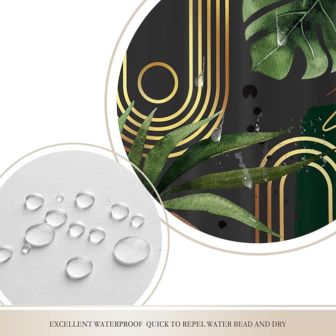 Glawry Dark Green Boho Shower Curtain Abstract Retro Mid Century Bathroom Minimalist Tropical Modern 72Wx72L Inches Bath Accessories Art Home Decor Fabric 12 Pack Hook