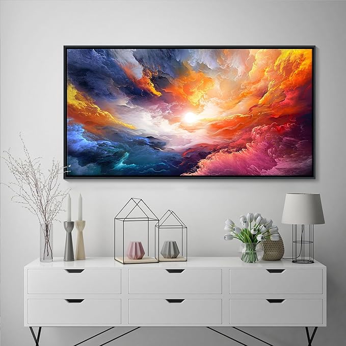Pogusmavi Framed Wall Art for Living Room - Colorful Abstract Canvas Wall Art - Glass Paintings for Wall Decorations - Large Wall Decor - Art Work for Office Contemporary Home 29×58in