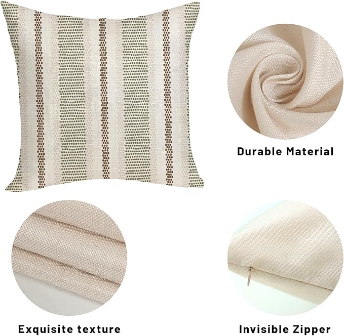 Boho Pillow Covers 18x18 Pack of 2 Sage Green Brown Polka Dot Stripe Decorative Throw Pillow Covers Bohemian Abstract Modern Decor Pillowcase Farmhouse Cushion Case for Sofa Couch,Outdoor Decor
