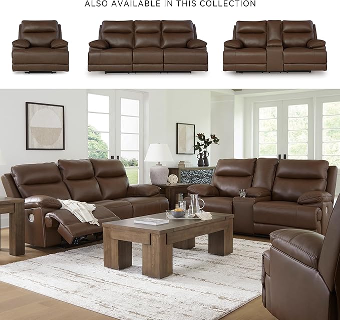 Signature Design by Ashley VonRyan Modern Leather Match Power Reclining Sofa with USB Ports, Dark Brown
