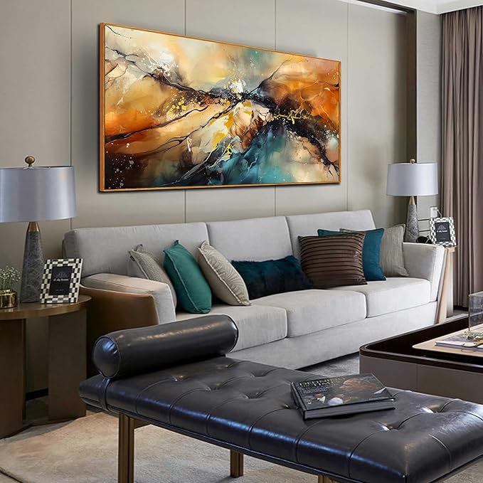 Abstract Art Wall Decor - Framed Wall Art For Living Room - Abstract Canvas Art Ready to Hang Size 29" x 59"