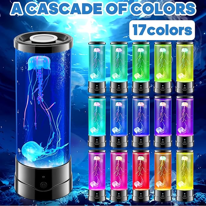 SENCU Jellyfish Lamp 17 Color Changing Remote Jellyfish Night Light LED Mood Lamp Home Decor for Room Office Night Light Ideal Gift for Kids Adults