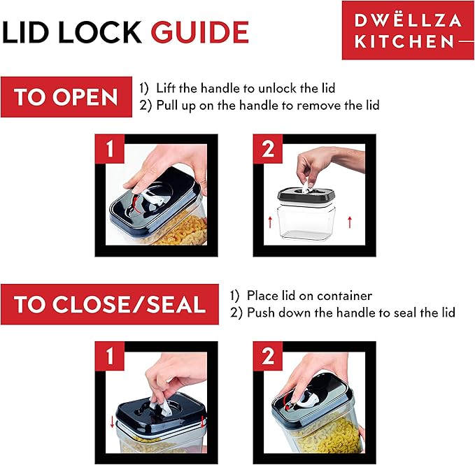 DWËLLZA KITCHEN Airtight Food Storage Containers with Lids – 4 Piece Set Air Tight Kitchen Storage Containers Clear Pantry Organization and Storage Set BPA-Free - Keeps your Food Fresh & Dry