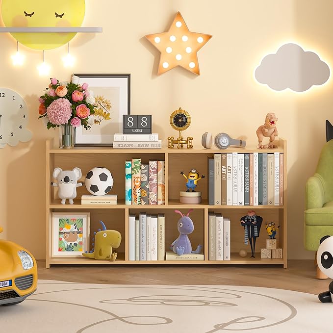 Book Shelf for Kids, 5 Cubes Storage Organizer Montessori Shelf, Wooden Kids Bookcase, Toy Storage Organizer for Children, Toddler Bookshelf Cube Shelf for Kid’s Room, Classroom