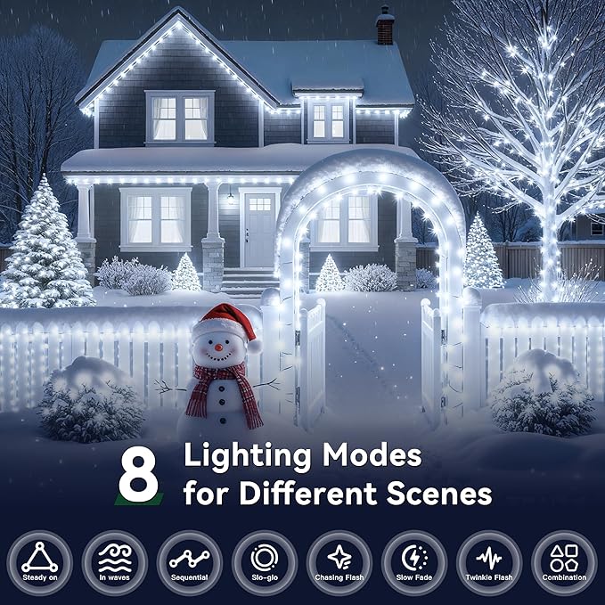 Outdoor Christmas Lights, 800LEDs 262FT Christmas Tree String Lights, IP67 Waterproof 8 Modes Cold White Holiday Lights with Remote for House Yard Xmas Decorations