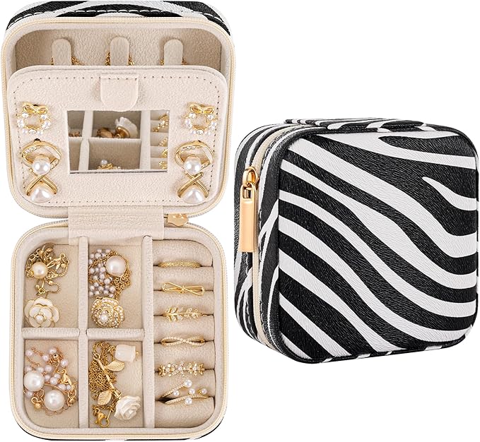 Zebra Print Small Jewelry Box, Animal Print Travel Jewelry Case for Women Girl, Trinket Box Organizer, Trendy Birthday Gradution Gift