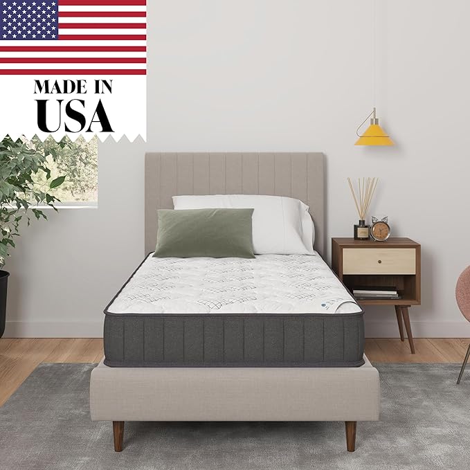 Ottomanson Twin XL 9" Hybrid Mattress - Medium-Firm Support - Made in USA - Individually Pocketed Coils & CertiPUR-US Foam - Fiberglass-Free - Bed in a Box