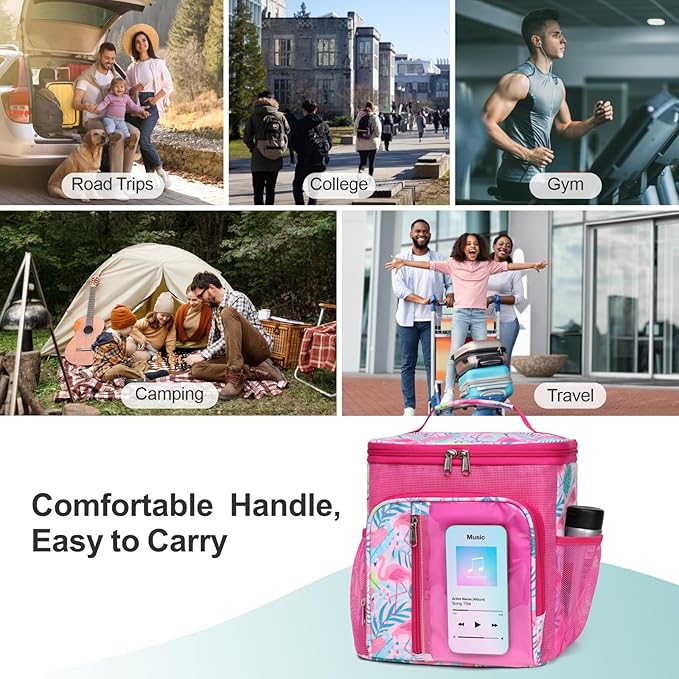 F-color Hanging Shower Caddy Portable - College Dorm Essentials for Guys with Hooks, Quick-Dry Shower Bag for Dorm Travel Gym Camping Essentials, Water-Resistant with Multiple Pockets, Pink Flamingo