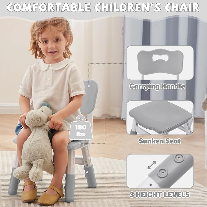 Adjustable Kids Table Chairs Set – Graffiti Desktop, Multi-Activity Height-Adjustable Toddler Study Desk for Ages 3-8 – Ideal for Home, Classroom, Daycare (B-Gray, 4 Chairs-47.2" L x 23.6" W)