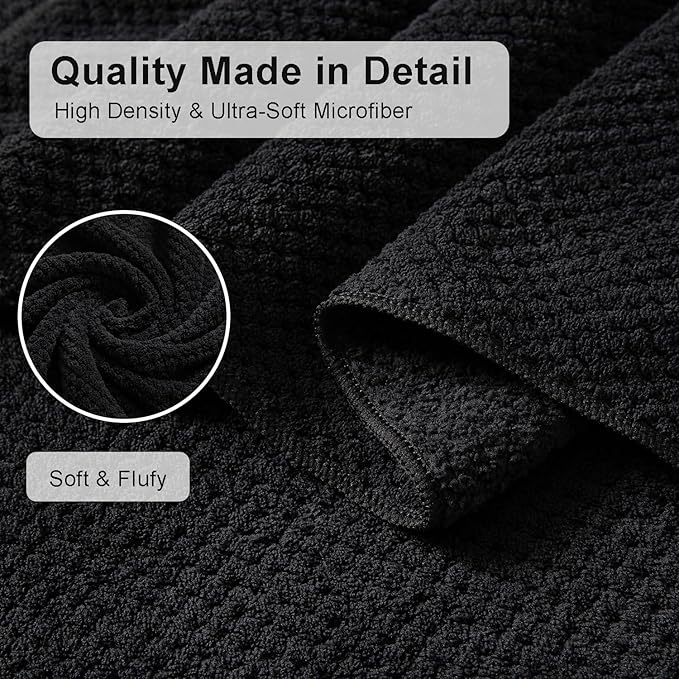 8 Piece Large Black Family Bath Towel Set-2 Oversized Bath Towel Sheets,2 Hand Towels,4 Washcloths-600GSM Soft Highly Absorbent Quick Dry Beach Chair Towels Woven Towels for Bathroom Hotel and Spa