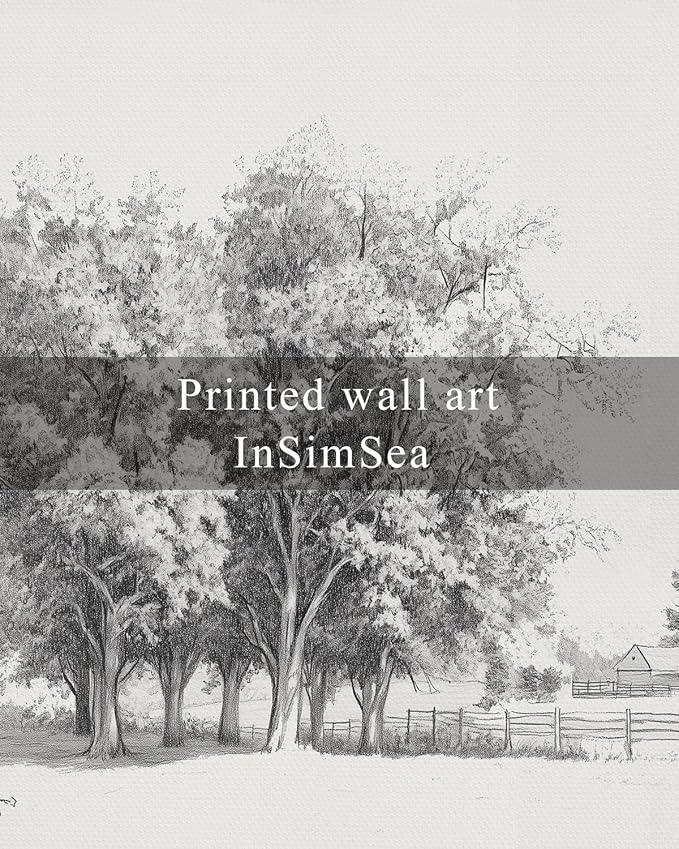 InSimSea Framed Wall Art for Living Room Vintage Tree Canvas Art Black and White Sketch Botanical Wall Decor Bedroom Artwork Farmhouse Painting Pictures Countryside Prints Rustic Gallery Office 8x10In