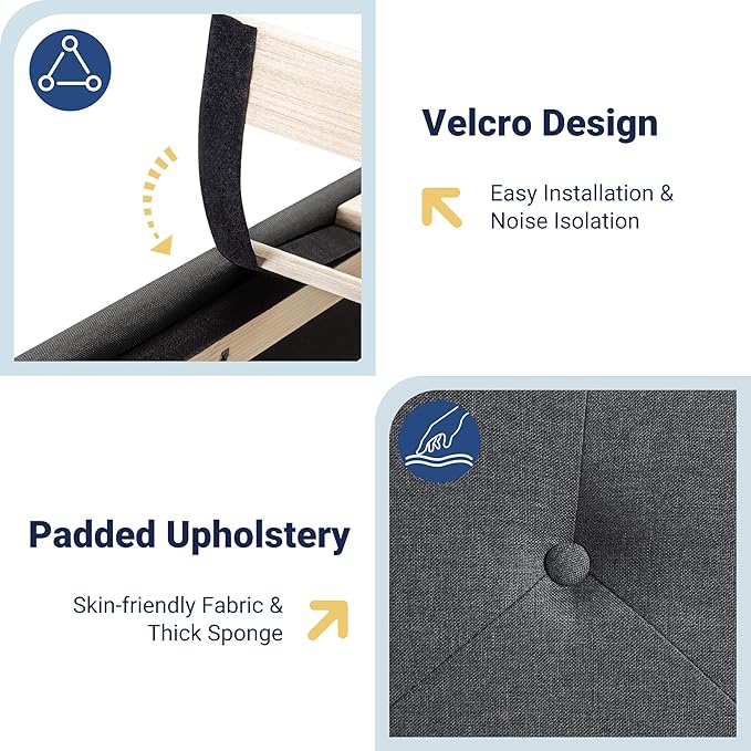 Allewie Full Size Bed Frame, Storage Headboard with Charging Station, Wingback Linen Upholstered, Diamond Stitched Button Tufted, Sturdy Wooden Slats, No Box Spring Needed, Easy Assembly, Dark Grey