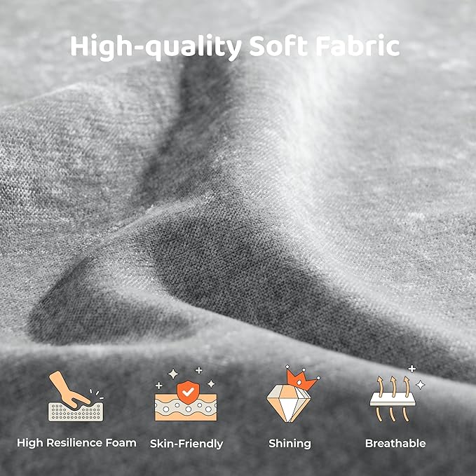 RECCI Cloud Upholstered Queen Bed Frame with Headboard, 5 Inch Foam Padded Platform, No Box Spring, Easy Assembly (Moon)