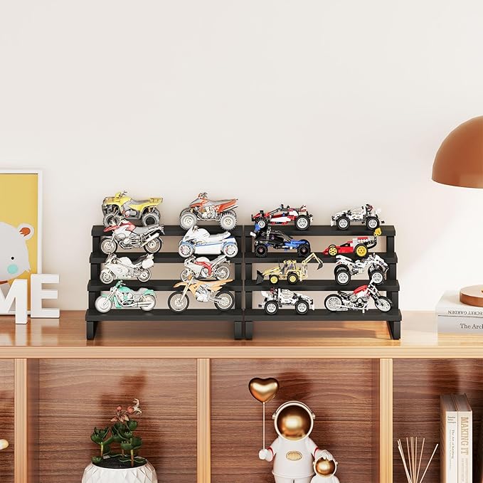 Giikin Set of 2 Wooden Display Stand Riser, 3 Tier Display Stand Perfume Organizer Stand Cupcake Stand Holder, Tiered Display Stand Risers Display Shelf for Home and Shop, Black