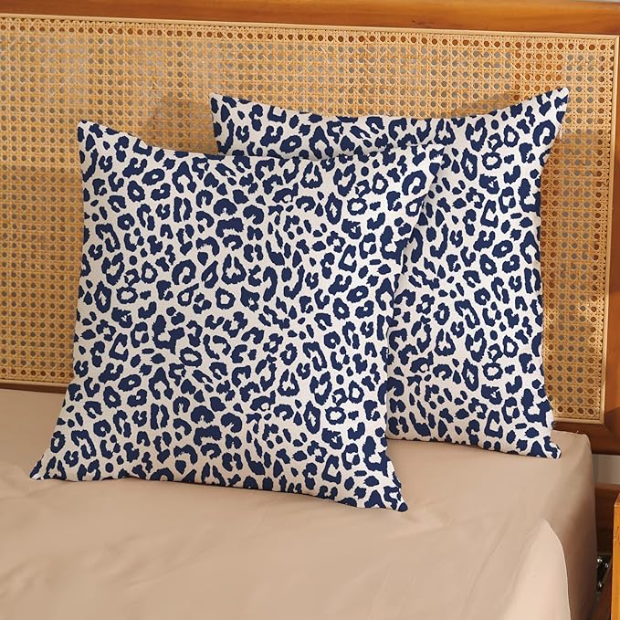 Leopard Print Pillow Covers 18x18 Pack of 2 Navy Blue Animal Pattern Cheetah Decorative Throw Pillow Covers Outdoor Decor Boho Abstract Modern Pillowcase Farmhouse Cushion Case for Couch Sofa
