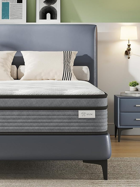 Yaak Twin Mattress 10 Inch, Hybrid Single Mattress in a Box, Individual Pocket Spring Twin Bed Mattress with Breathable Memory Foam, Pressure Relief, Medium Firm Twin Size Mattress 75"x39"x10"
