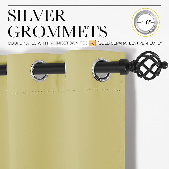 NICETOWN Window Curtain Panels, Thermal Insulated Solid Grommet Blackout Draperies/Drapes for Basement (Paler Yellow, 1 Pair, 29 by 45-inch)