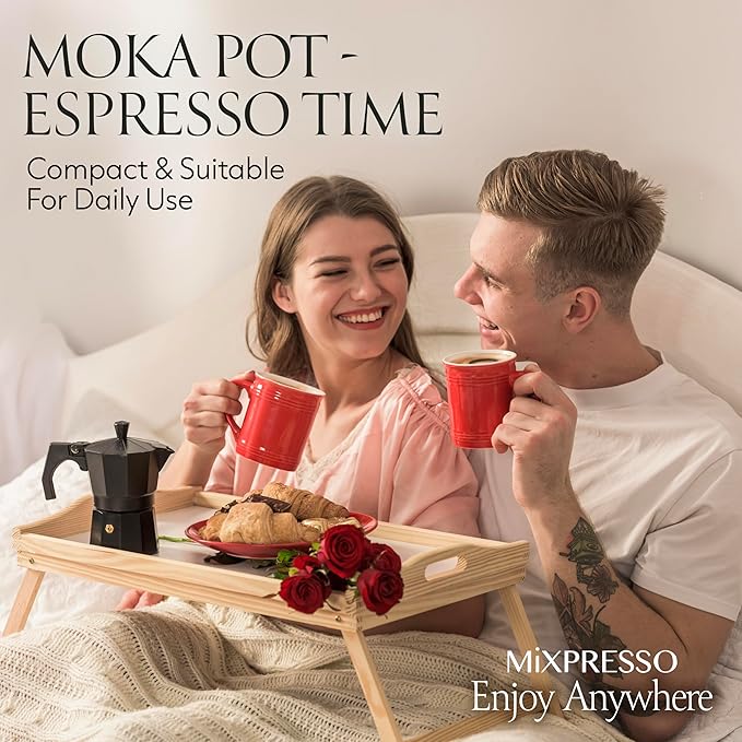 Mixpresso Black 3 Cup Moka Pot Cuban Coffee Maker, Moka Pot for Gas, Electric Stove Top, Classic Italian Coffee Maker, Stovetop Espresso Maker, Camping Pot Makes 3 Espresso Cup 5 Oz