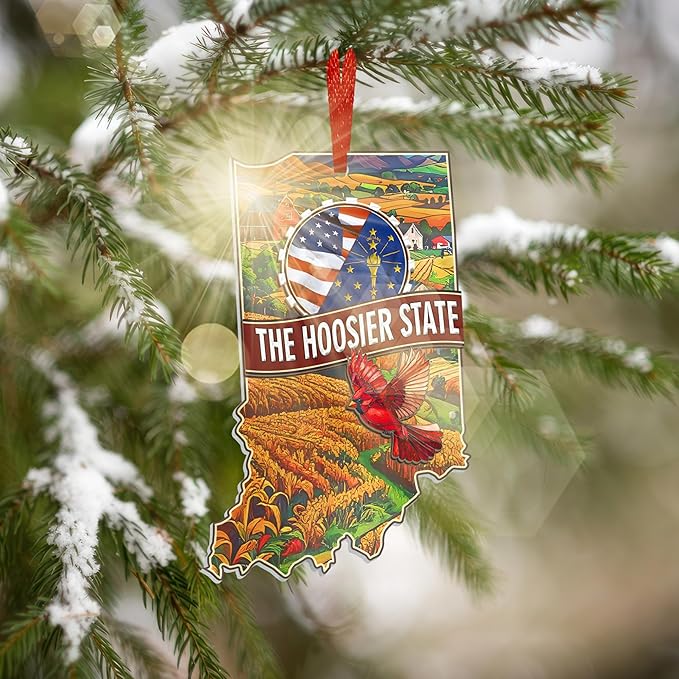 FLAGWIX Christmas Indiana Gifts for Women Men - Suncatcher Christmas Ornaments 2025 with Corn Field and Tulip - Indiana Hoosiers Gifts for Friend Family, State Cardinal Xmas Ornaments for Tree