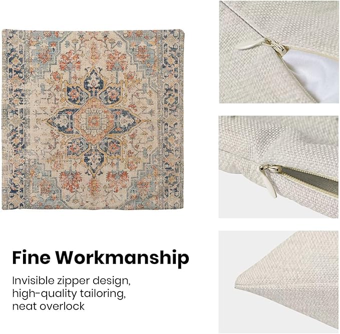 Boho Brown Nature Throw Pillow Covers 18x18 Inch Set of 2, Carpet Pattern Neutral Decorative Throw Pillow Covers Bohemia Brown Linen Outdoor Cushion Cover for Sofa Couch Farmhouse Room