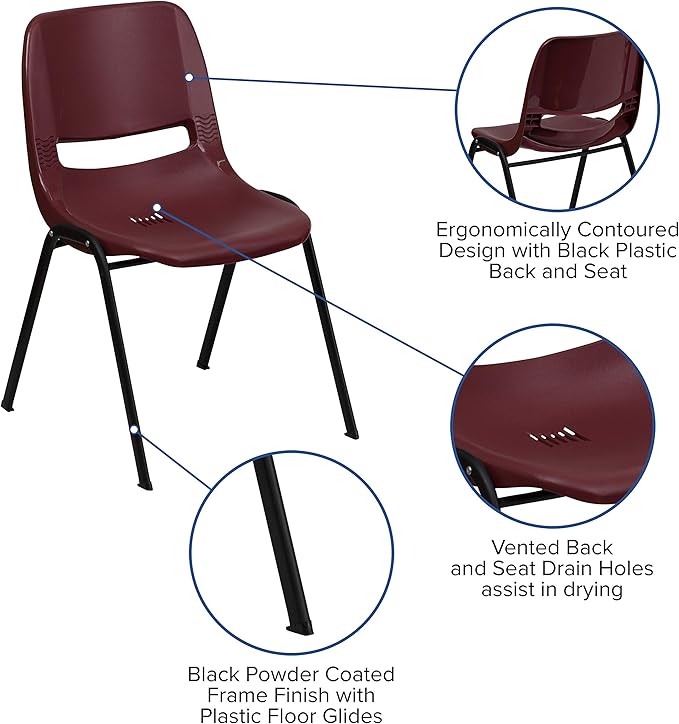 EMMA + OLIVER Burgundy Ergonomic Shell Student Stack Chair - Classroom/Guest Chair