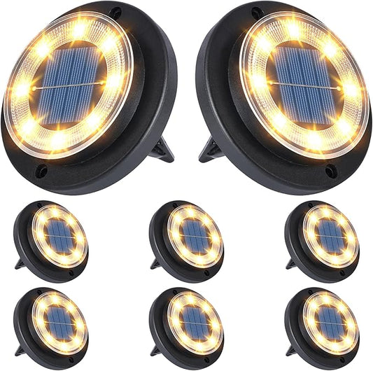 Flacchi Solar Ground Lights - Solar Powered Lights Outdoor Solar Disk Light Waterproof Landscape Light for Patio Yard Pathway Walkway Driveway (Warm White, 8 Pack)