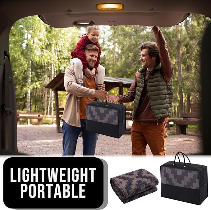 OLANLY Waterproof Outdoor Rug 5x8 ft, Outdoor Plastic Straw Rug for Camping, RV Mat Outside, Outdoor Carpet for Porch, Deck, Backyard, Balcony, Picnic, Black & Brown