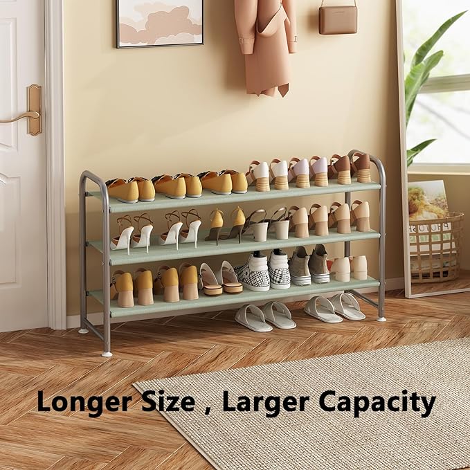 Shoe Rack 3 Tier Long Storage Organizer Wide Metal Shoe Shelf for Closet Entryway Grey