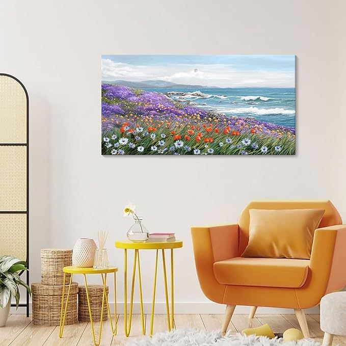 YDYSUNE Coastal Wall Art Ocean Farmhouse Picture for Living Room Blue Modern Home Bedroom Decoration Beach Painting Seascape Framed Artwork Decor 20×40IN