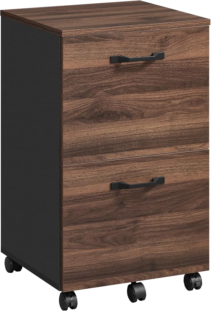 VASAGLE 2-Drawer File Cabinet, Small Rolling Filing Cabinet for Home Office, Printer Stand, for A4, Letter-Size Documents, 15.7 x 16.5 x 27.6 Inches, Natural Walnut and Ink Black UOFC040K01