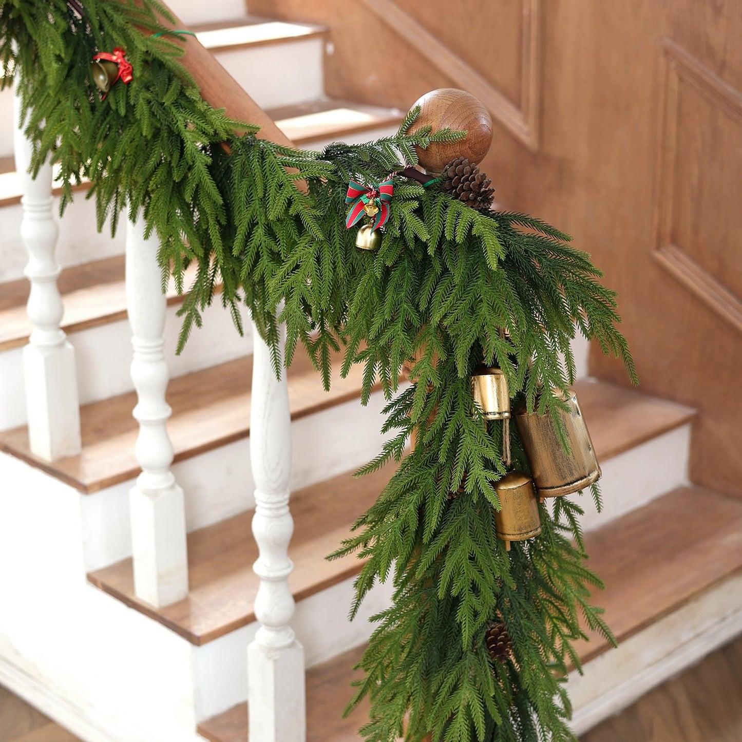 Real Touch Christmas Norfolk Pine Garland - 9ft Artificial Christmas Garland Fake Pine Needles Faux Green Garland for Fireplace,Table,Window,Stairs,Mante,Holiday Indoor Outdoor Xmas Decor(1PCS)