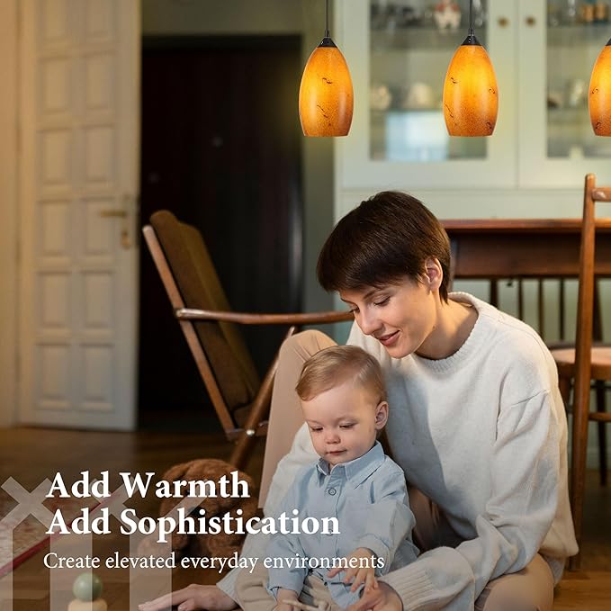 Pendant Lighting, Modern Handblown Amber Color Glass, Oval Art Shade Hanging Light, Oil Rubbed Bronze Finish for Kitchen, Dining Room, Foyer Decor 4.7" Shade (1 Pack)