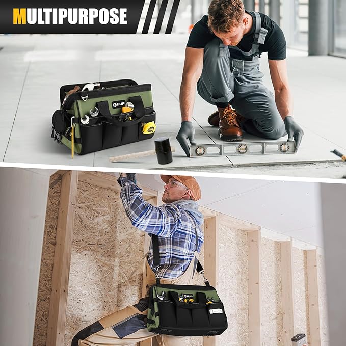 Heavy Duty Tool Bag 15-Inch, 16-Pocket Portable Empty Tool Box Organizer Storage, Toolbox Organization, Soft Handle Large Zipper Carrying Toolbag, Father Day Dad Men Mechanic Welding Birthday Gift