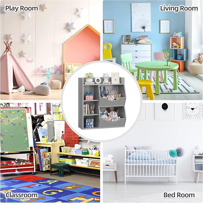 GarveeHome Kids Toy Storage Organizer, Children Bookcase with Storage Cubbies, Toddler Toy Shelf for Playroom, Living Room, Nursery