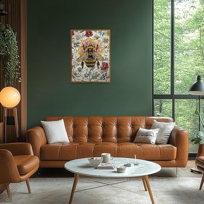 Djmwtb Framed Vintage Wall Art,Bee Wall Decor,Botanical Flower Wall Art,Nature Paintings Canvas Artwork Prints for Bedroom, Living Room 16x24in