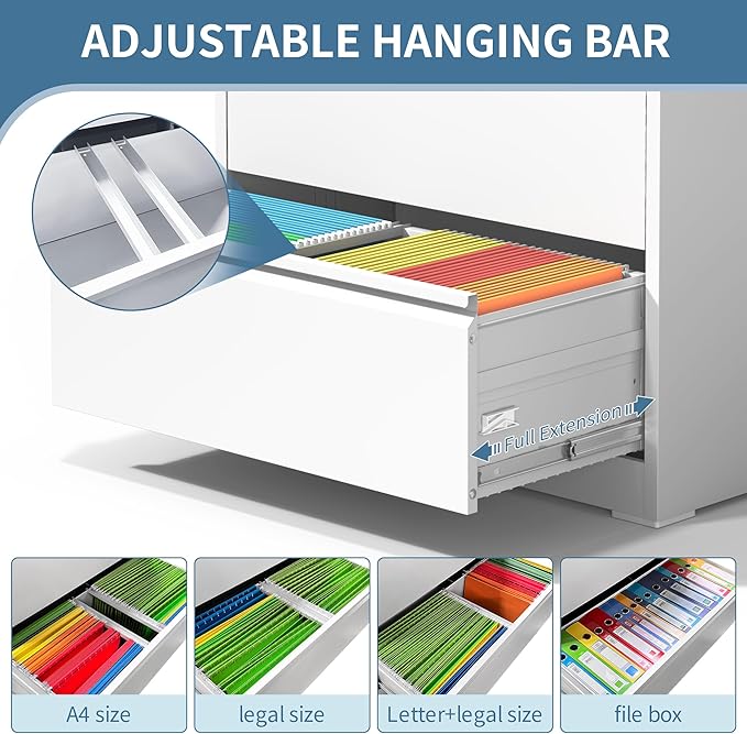 AQY 4 Drawer File Cabinet with Lock,Metal Lateral File Cabinets for Home Office,Steel Wide Filing Organization Storage Cabinets for Hanging Files Letter/Legal/F4/A4 Size Assembly Required(White)