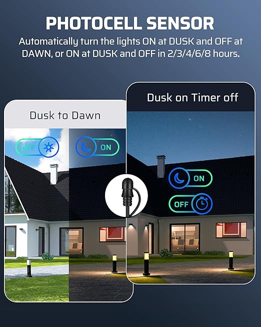 DEWENWILS 120W Low Voltage Landscape Transformer with Timer & Photocell Sensor, 120V AC to 24V DC Low Voltage Transformer, Weatherproof Landscape Lighting Transformer for Garden Lights Pathway Lights