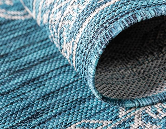 Unique Loom Outdoor Traditional Collection Area Rug - Antique (6' 1" x 9' Rectangle, Teal/ Gray)