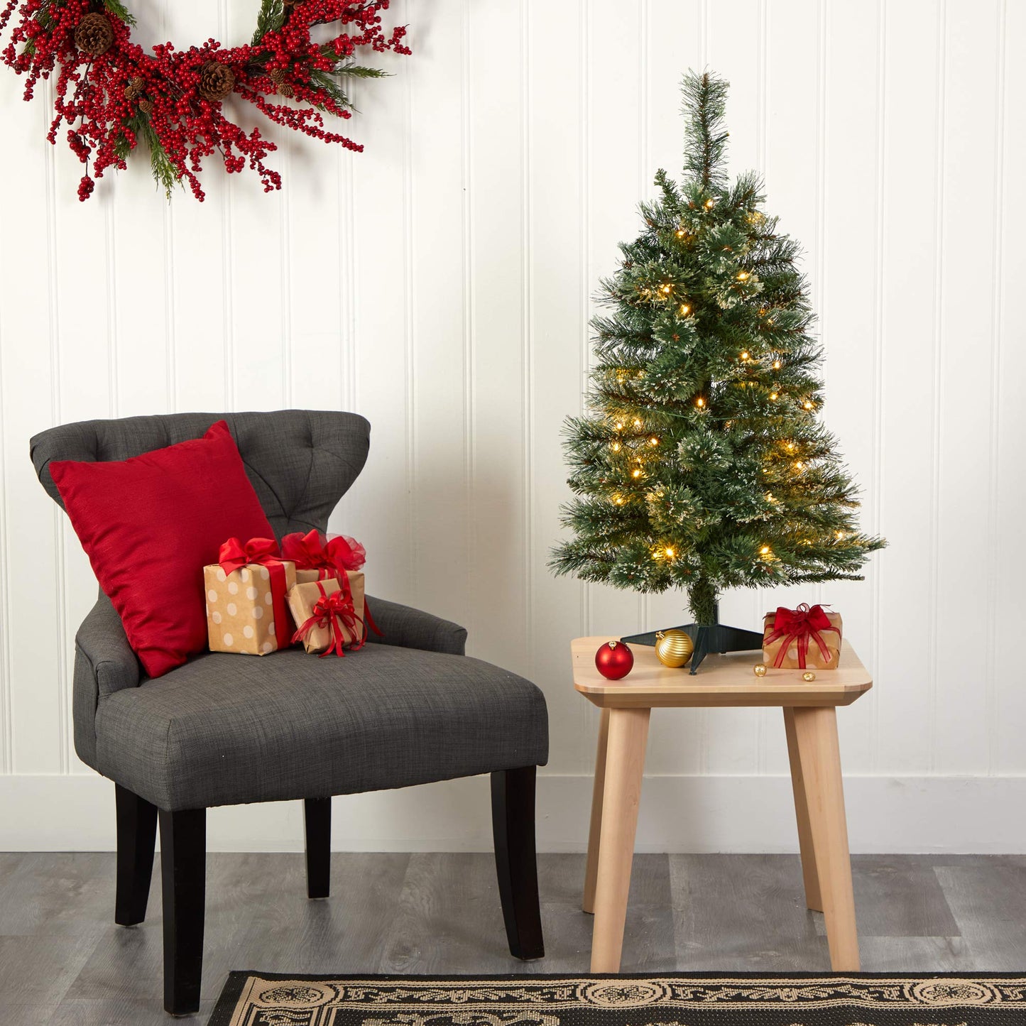 Nearly Natural 3ft. Wisconsin Slim Snow Tip Pine Artificial Christmas Tree with 50 Clear LED Lights