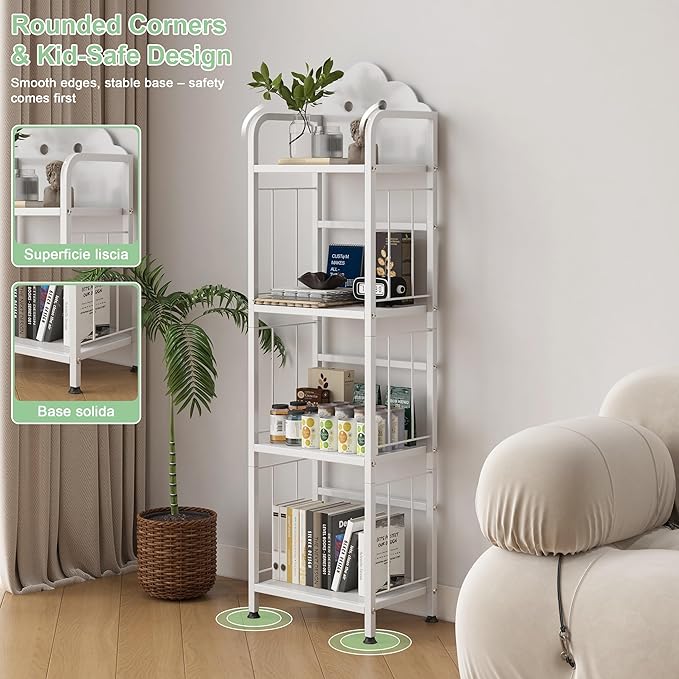 UMDONX 4-Tier Cloud Kids Bookshelf, Cute Nursery Bookcase & Toy Storage Organizer for Toddlers, Bedroom & Playroom, White